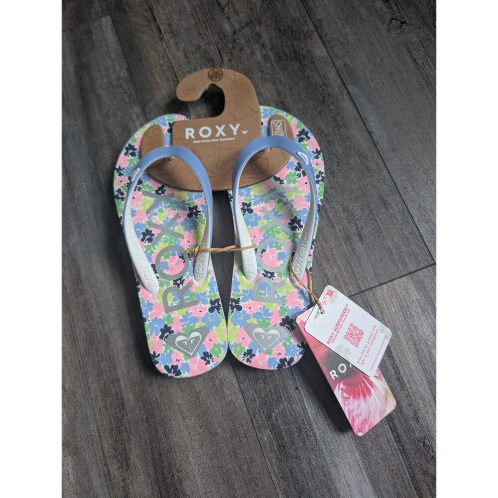 NEW Roxy Girl Tahiti VII Flip Flops Crazy Print Flower (CPF) Girls Size 2 US